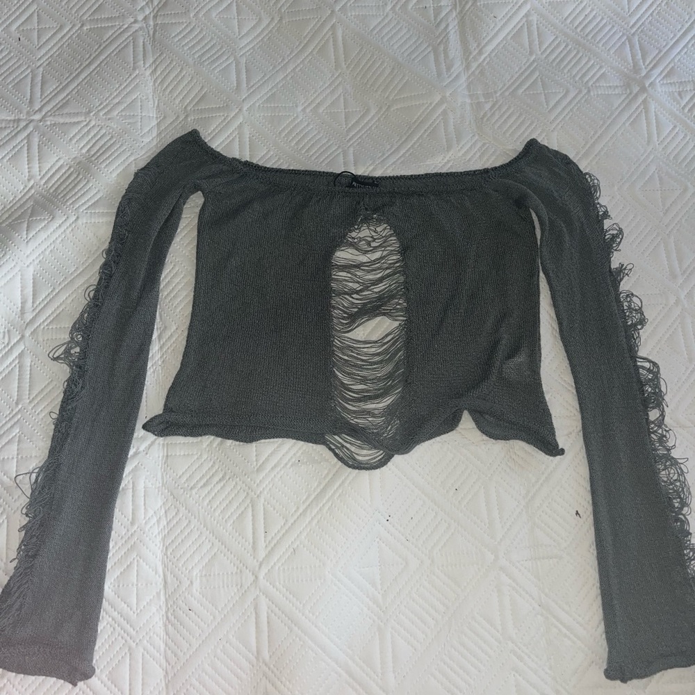 Pretty little thing ladder knit charcoal crop top